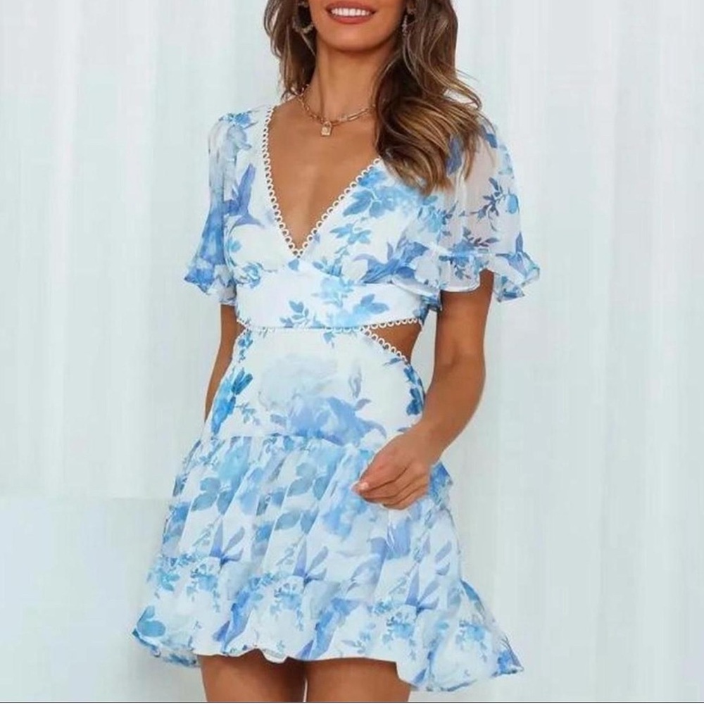 Floral Blue and White Aura Check Dress Hello Molly